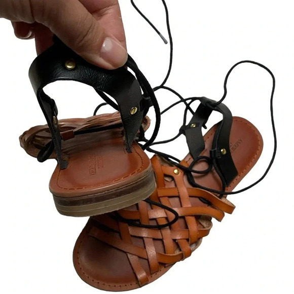 American Eagle Brown Black Woven Gladiator Lace-Up Sandals Size 8 Boho - Picture 5 of 10
